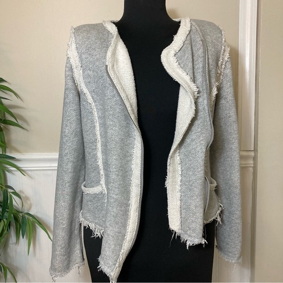 Lucky Lotus Raw Edge Avant Garde Moto Zip Up Jacket, size Medium - Picture 3 of 13